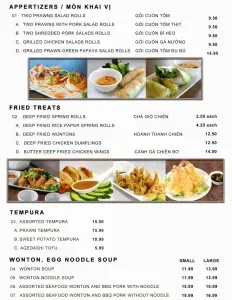 Picture of menu information at Pho Stanley