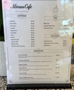 Picture of menu information at Miraas Café