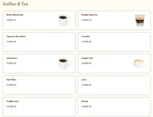 Picture of menu information at Aidan's Coffee & Food W Broadway