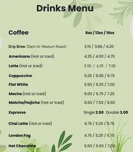 Picture of menu information at AM Cafe