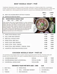 Picture of menu information at Pho Stanley
