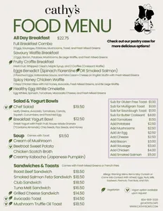 Picture of menu information at Cathy's Cafe