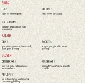 Picture of menu information at Aureliana