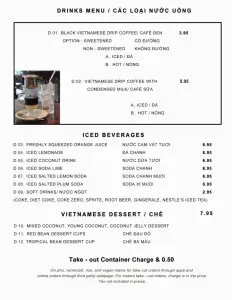Picture of menu information at Pho Stanley