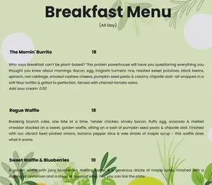 Picture of menu information at AM Cafe