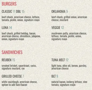 Picture of menu information at Aureliana
