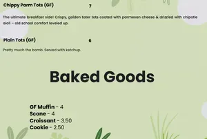 Picture of menu information at AM Cafe