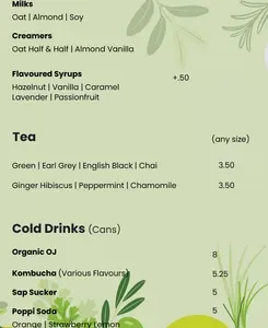 Picture of menu information at AM Cafe