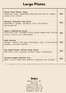 Picture of menu information at Modern Indian Cuisine