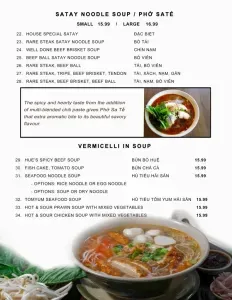 Picture of menu information at Pho Stanley