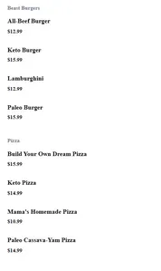 Picture of menu information at Caveman Café & Bakery